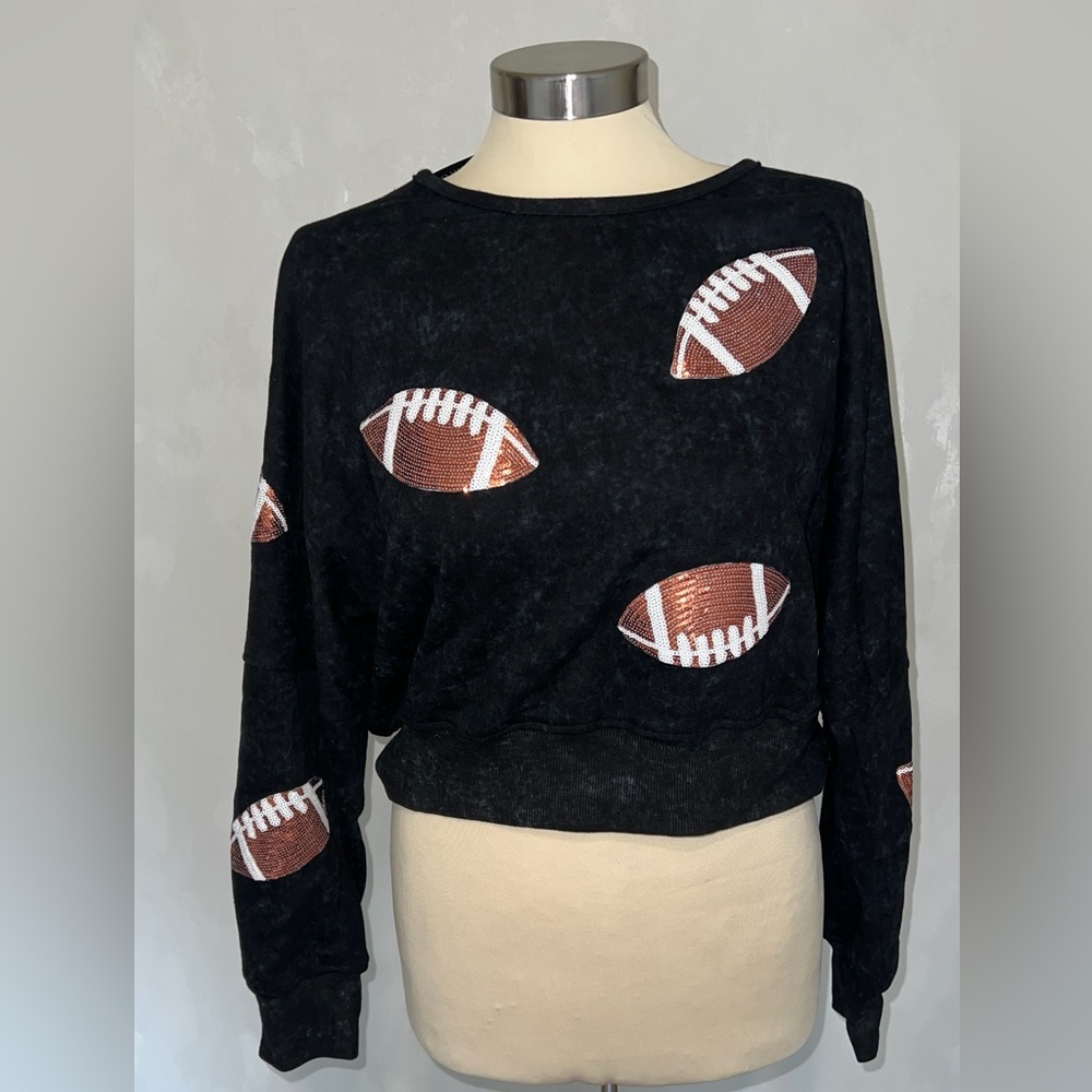 Slightly cropped sequin football crewneck